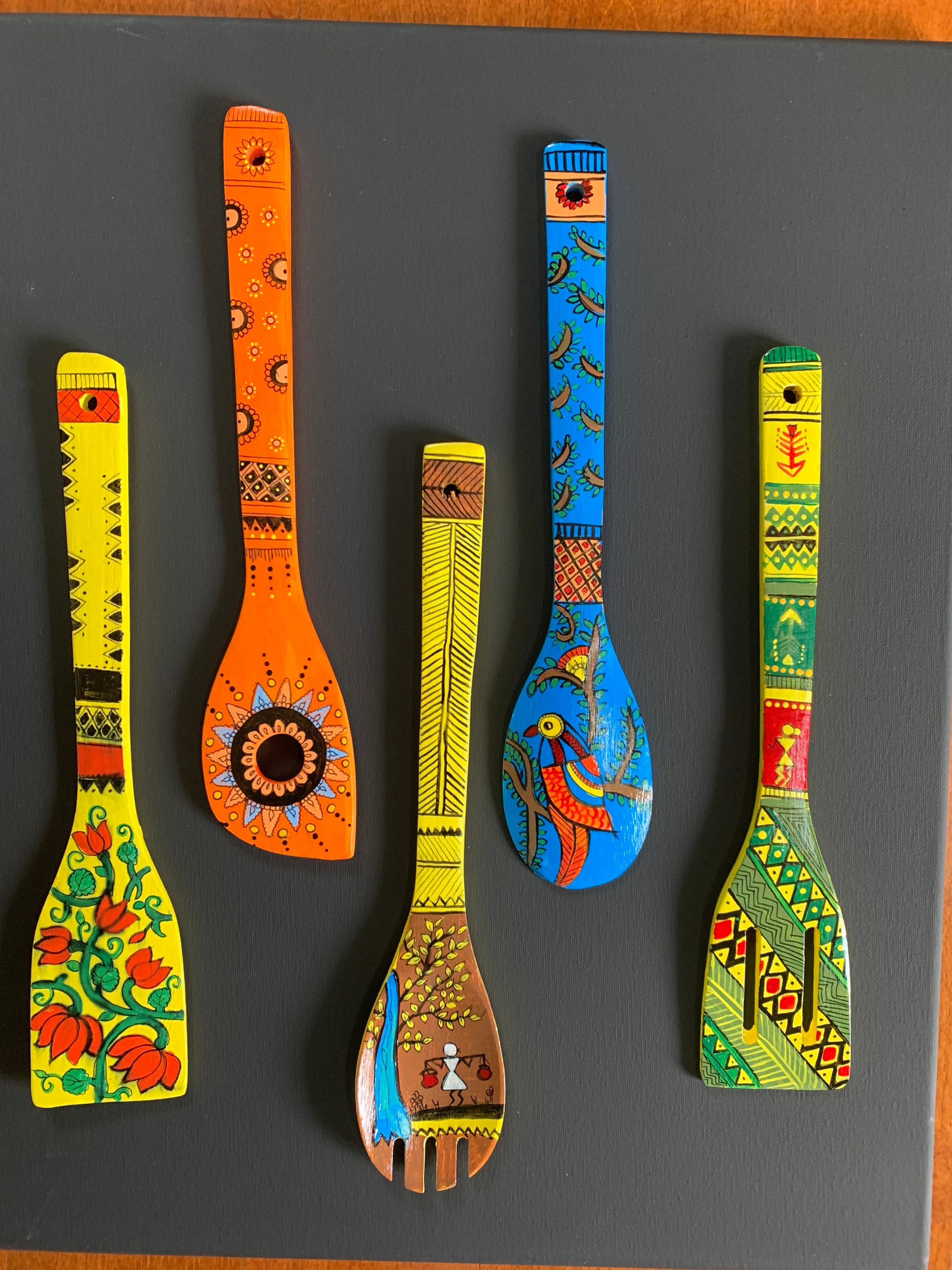 Wooden Spatula Art Traditional Folk Art Festival Diwali Etsy