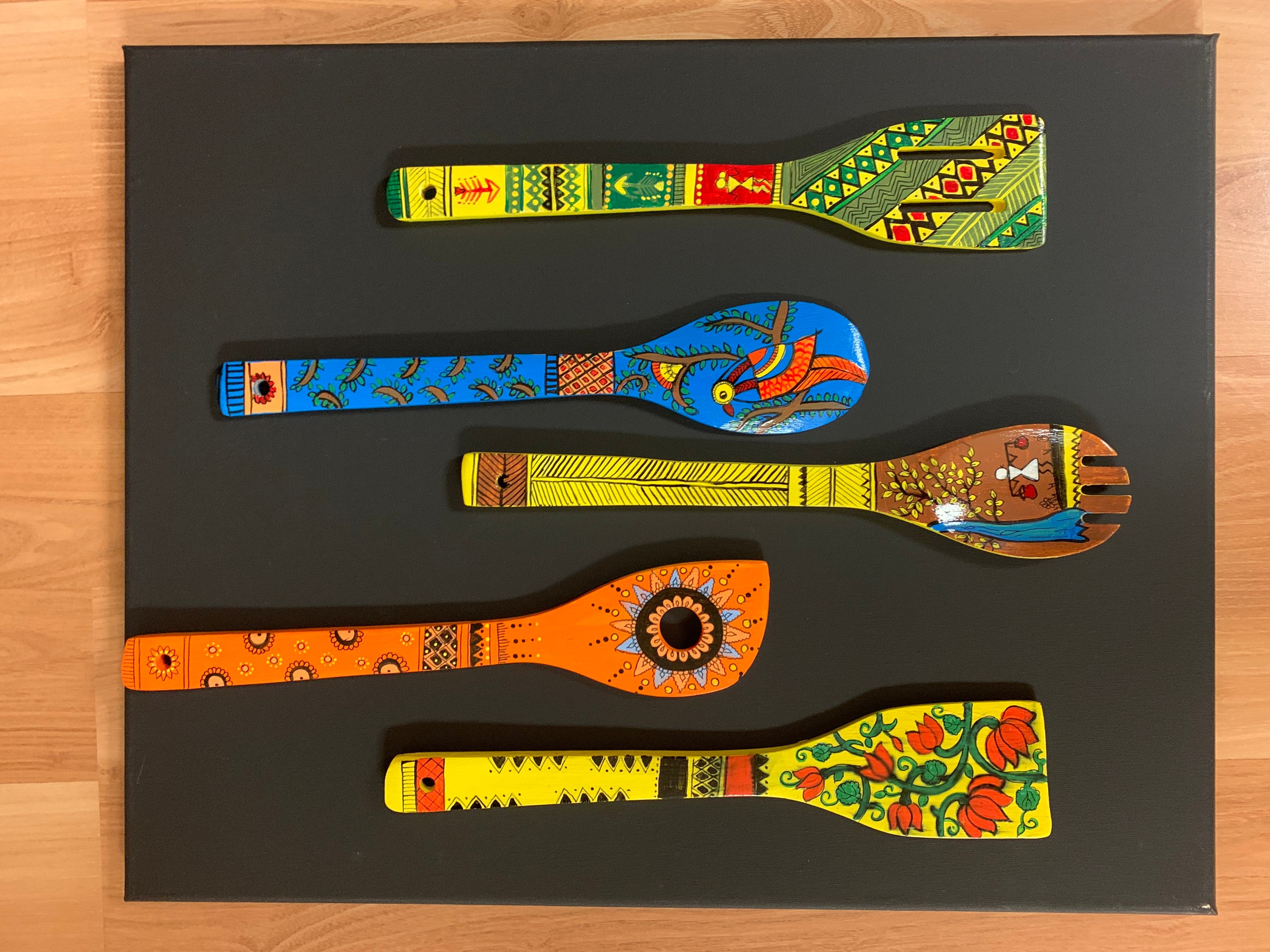 Wooden Spatula Art Traditional Folk Art Festival Diwali Etsy