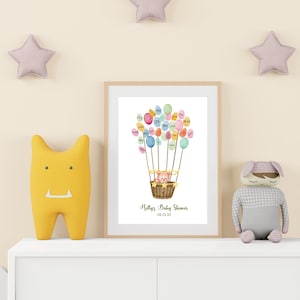 Heißluftballon Fingerabdruck Anlass Gästebuch | Babyparty | Digital | Geschlechtsneutral | Junge | Mädchen | Personalisiert | A4 | A3
