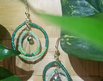 Hoop Glass Bead Earrings (Green)