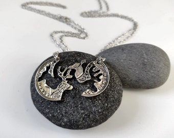 Christmas gift Stag and deer necklace for couple, Couple jewelry, Stag head, USA Coin necklace, Anniversary gift, Gift for His and her