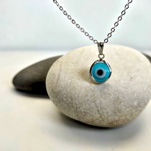 Blue Evil Eye Necklace, Evil Eye, Turkish Evil Eye Necklace, Evil Eye Jewelry, Silver plated, Dainty Necklace, Gift for Her, Blue Evil Eye