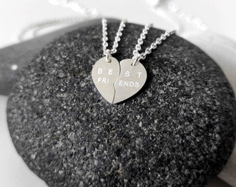 Best Friends Split Heart Necklace Set, Silver Friendship Jewelry