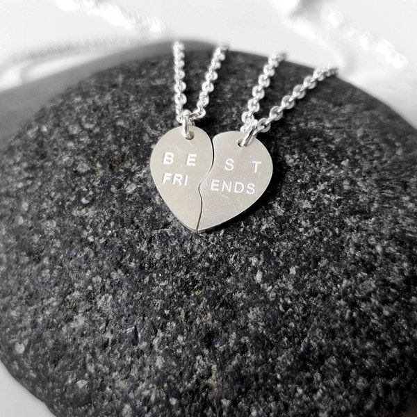 Ensemble de collier coeur Best Friends en argent, collier meilleur ami, collier coeur fendu, collier d'amitié, collier de tous les jours, demoiselle d'honneur