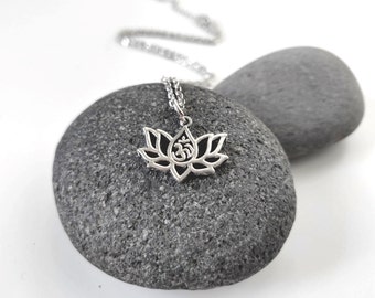 Lotus flower Necklace with Spiritual Om |  Yoga Meditation Pendant |  Pilates jewelry |  Yogi Necklace gift |  new beginnings necklace