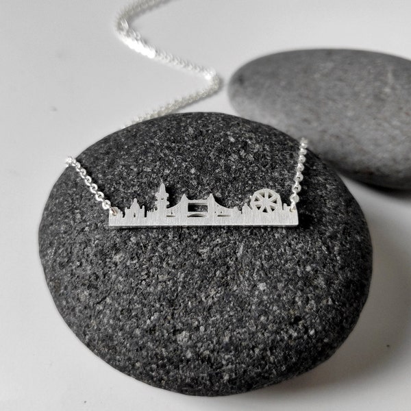 Collier London Skyline avec London eye et Big Ben en argent/or | Londres Angleterre Royaume-Uni et cadeau souvenir ou voyage britannique | Paysage urbain