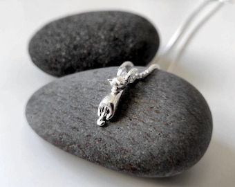Silber Katze Halskette | Minimalist Kitty Schmuck, Tier Liebhaber Geschenk