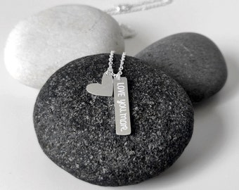 Tiny Heart Necklace with LOVE YOU MORE message, Small Heart Jewelry, Love Script Necklace, Gift For Her, Love Jewelry, Love Bar Pendant