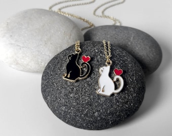 Collana gatto su luna con pietra - Al di là dello specchio