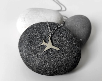 Silver Airplane Necklace, Aircraft Pendant, Travel Jewelry