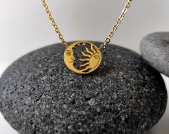 Golden Sun and Moon Necklace | Celestial Yin Yang Pendant