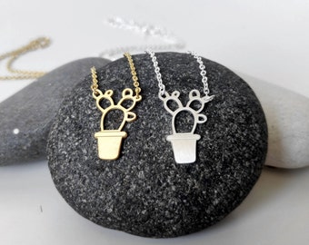 Dainty Cactus Pot Necklace, Desert Plant Charm