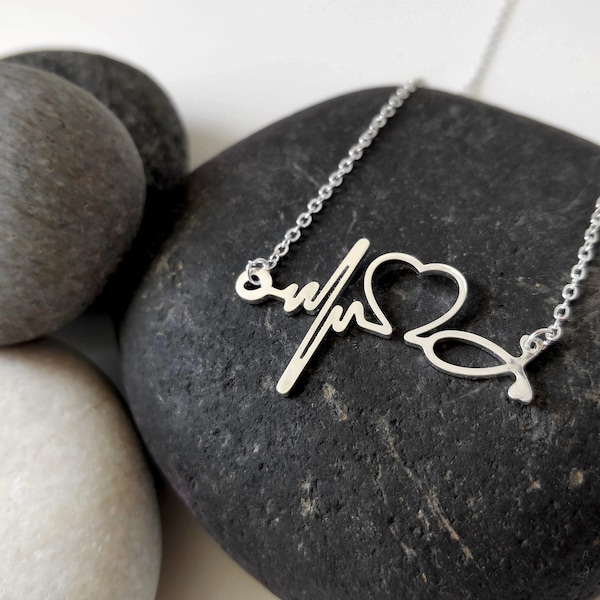 Heartbeat Necklace, Stethoscope necklace, Medical student gift, Pulse necklace for Doctor Sinus Rhythm EKG DR Sound wave, NHS gift