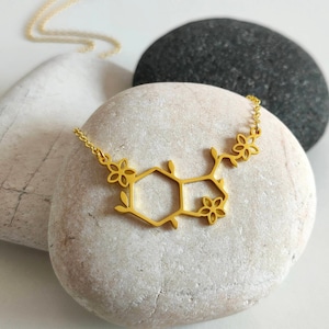 Floral Serotonin Molecule gift for her necklace, Anxiety relief Gift, Chemistry and Science Jewelry Gift, Best friend Gift,