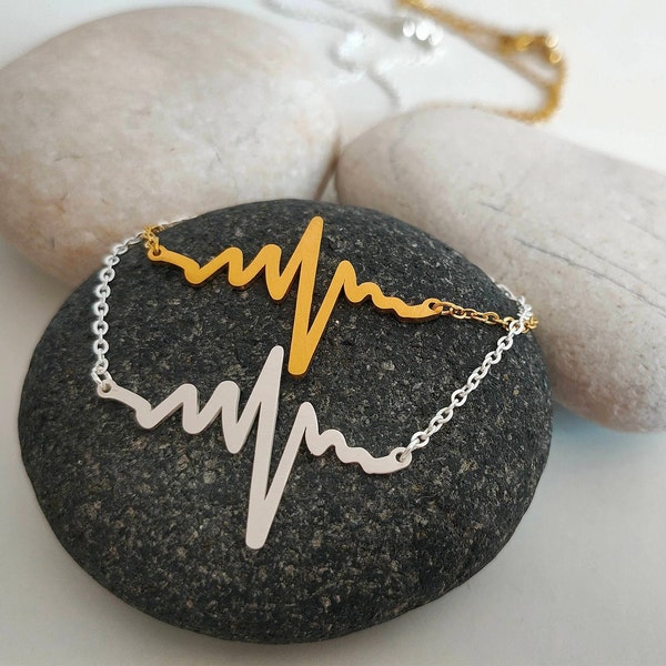 Heartbeat Necklace for Nurse graduation Medical student gift | Pulse necklace for Doctor Sinus Rhythm EKG DR Sound wave, nhs gift