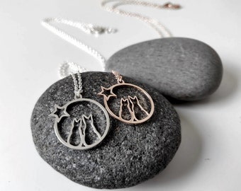 Cat Necklace | Cat On The Moon | Little Kitty Pendant | Star Necklace | Cat Jewelry Minimalist Couple Best friends Sister Gift Gift For her
