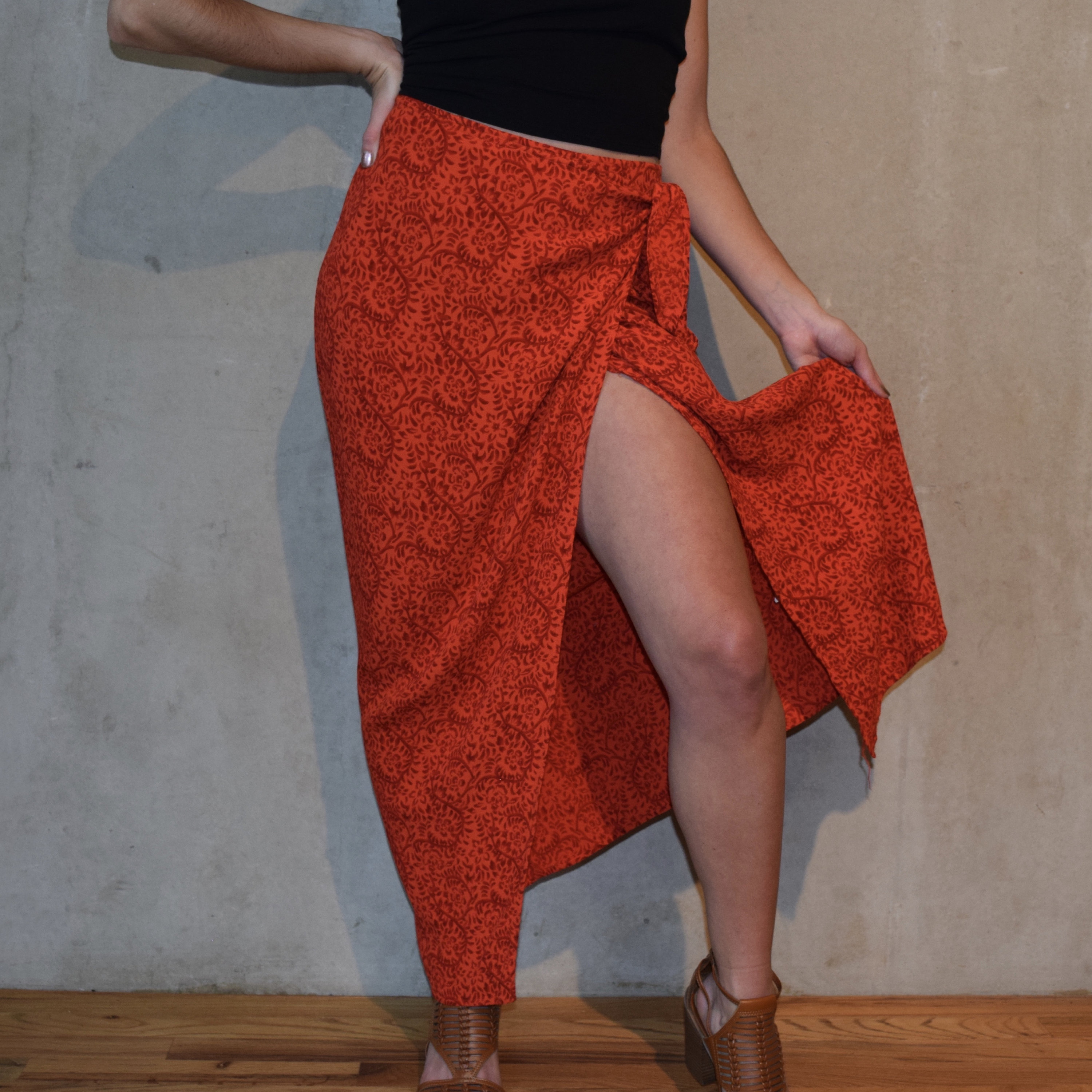 Vintage Red and Orange Floral Patterned Wrap Long Maxi Skirt | Etsy