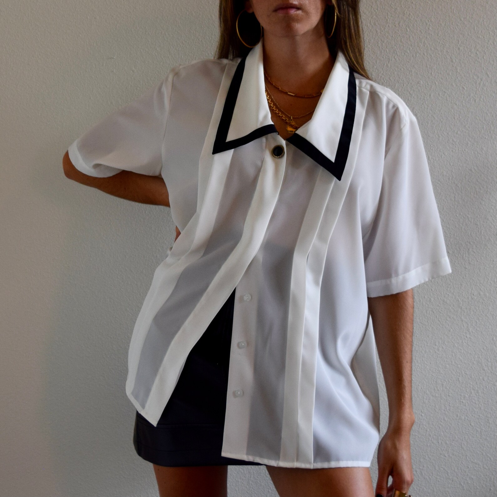 Vintage Sheer White ButtonDown Shirt Short Sleeve Blouse Top Etsy