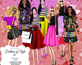 Shopping Girl Digital Images. Stylish Shopping Girls Clipart. | Etsy