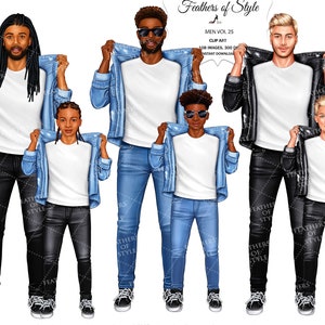 Father&#39;s Day clipart, Father son clipart, Dad clipart, Family clipart, Man clipart,  Boy clipart, African american man clipart