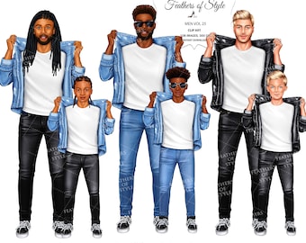 Father's Day clipart, Father son clipart, Dad clipart, Family clipart, Man clipart,  Boy clipart, African american man clipart
