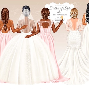 Bruiloft clipart, bruid clipart, bruidsmeisjes clipart, bruidsmeisje clipart, huwelijk clipart, beste vriend clipart, bruiloft illustratie