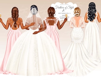Wedding Clipart, Bride Clipart, Bridesmaids Clipart, Maid of honor Clipart, Marriage Clipart, Best friend clipart, Wedding illustration