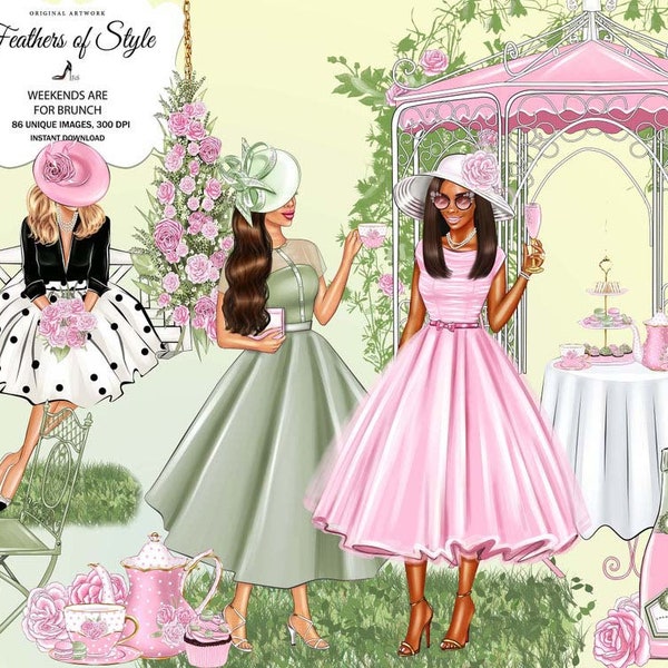 Brunch clipart, Spring clipart, Tea Party clipart, Tea time clipart, Garden Tea Party, Sunday Brunch