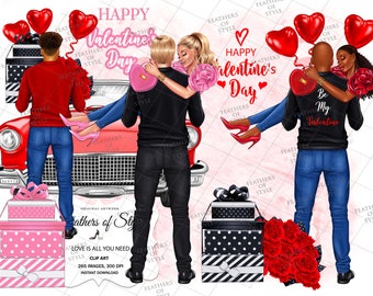 Valentines Day Clipart, Valentine's Day, Engagement Clipart, Fashion Illustration, Love Couple Clip Art, Valentines Day Stickers Love