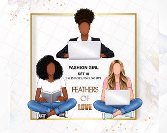 Lady boss clipart, Boss Babe clipart, Planner Girl Clipart, Fashion Girl Clipart, Boss Girl clipart, Afro girl clipart