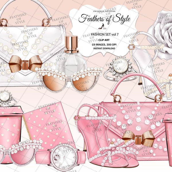 Fashion accessories clipart, Fashion clipart, Fashion Illustration, Fashion set clipart, Bag clipart, Coffee clipart, Pink planner clipart