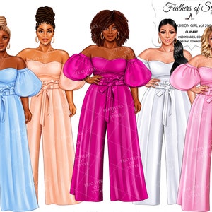Clipart ragazza estiva, clipart ragazza moda, clipart signora Boss, clipart donna curvy, clipart afroamericana, clipart ragazze afro