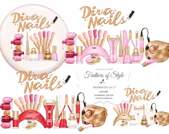 Nails accessories clipart, Nail products clipart, Nail Polish Clipart, Nail salon clipart, Manicure clipart, Fashion Illustration