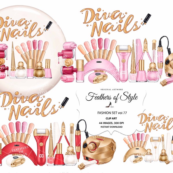 Nails accessories clipart, Nail products clipart, Nail Polish Clipart, Nail salon clipart, Manicure clipart, Fashion Illustration