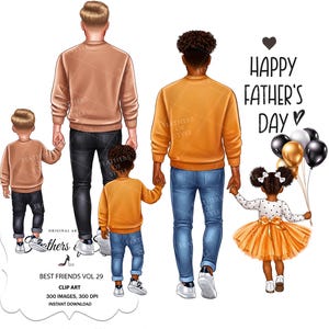 Father&#39;s Day clipart, Father son daughter clipart, Dad clipart, Family clipart, Man clipart,  Boy clipart, African american man clipart