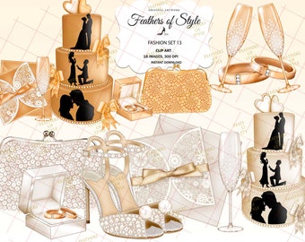 Bruiloft accessoires clipart, Bruiloft clipart, Mode accessoires clipart, Mode clipart, Mode Illustratie, Bruids set clipart