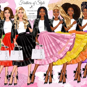 Fashion girl clipart, Fashionable women clipart, Fashionable girls clipart, African American clipart, Afro girls clipart