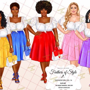 Plus size girls clipart, Curvy girls clipart, Fashion girls clipart, Fashionable girls clipart, African American clipart, Afro girls clipart