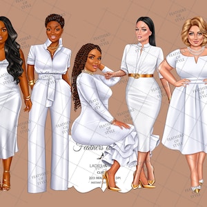 Women in white clipart, Fashion girls clipart, Ladies i white dress clipart, African American clipart, Afro girls clipart