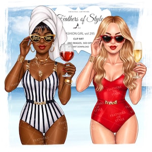 Summer girls clipart, Pool Girl clipart, Beach time clipart, Beach Girls clipart, Fashion girl clipart, Afro girls clipart