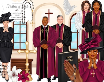 Church clipart, Church lady clipart, Minister clipart, Praying clipart, Clergy clipart, Bible clipart, rosary, cross clipart