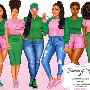 Sorority clipart, Sisterhood clipart, Afro girls clipart, Girl Boss Fashion, Fashion clipart, African American, Afro woman clipart