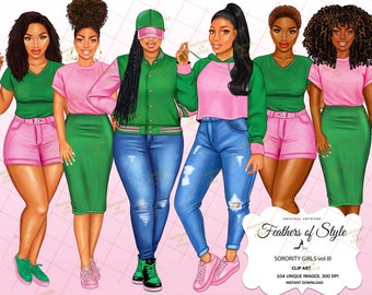 Sorority clipart, Sisterhood clipart, Afro girls clipart, Girl Boss Fashion, Fashion clipart, African American, Afro woman clipart