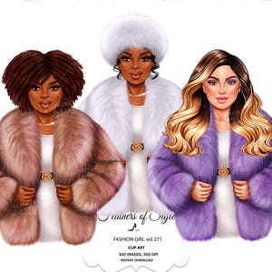 Winter girl clipart, Fur girl clipart, Boss Babe girl clipart, Fashion Girl Clipart, Boss woman clipart