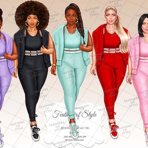 Clipart sport, clipart fille sport, clipart fille de gym, illustration de remise en forme, cardio girl, autocollants sport, autocollants formateurs, clipart fille afro