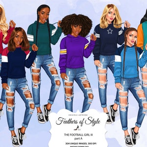 Football girl clipart, Sport girl clipart, Fashion girl clipart, Casual girls clipart, Afro girls clipart, African American clipart