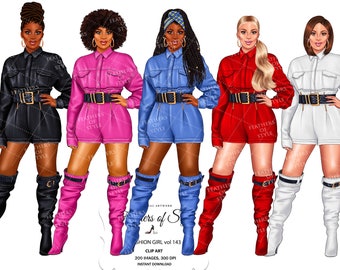 Denim girl clipart, Denim clipart, Fashion girl clipart, African American clipart, Afro girls clipart