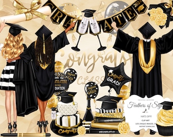 Graduation Clipart, Graduating Girls Planner Stickers, School Clipart, College Senior Clipart Fashion Illustrations, Students Graduation