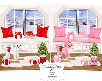 Christmas house scene, Christmas house illustration, Christmas clipart, Holiday clipart, Christmas scene, House background, House clipart
