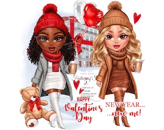 Valentine Chibi clipart, Christmas Chibi doll clipart, Xmas chibi doll clipart, Winter Chibi doll png, Holiday Chibi doll clipart